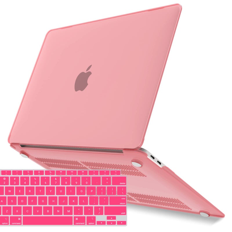 آي بينزر IBenzer متوافق مع حافظة MacBook Air 13 بوصة الجديدة 2022 2021 2020 M1 A2337 A2179 A1932 حافظة بلاستيكية صلبة مع غطاء لوحة مفاتيح لشاشة Mac Retina مع معرف اللمس، وردي MMA-T13PK+1A - Image 1
